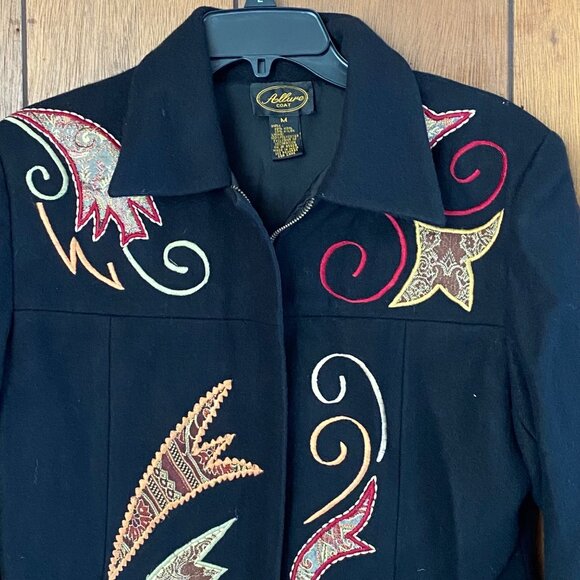 Allure Jacket Women's M Black Embroidered Applique Wool Blend Coat Paisley Fall - Picture 10 of 13